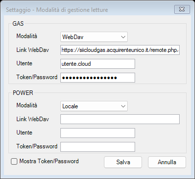 Figura 2 - Settaggio delle modalità (dati dimostrativi)